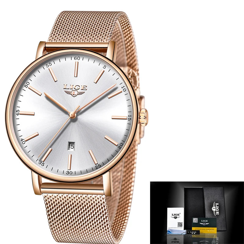 LIGE 6000K Stainless Steel Ultra-Thin Women's Watch