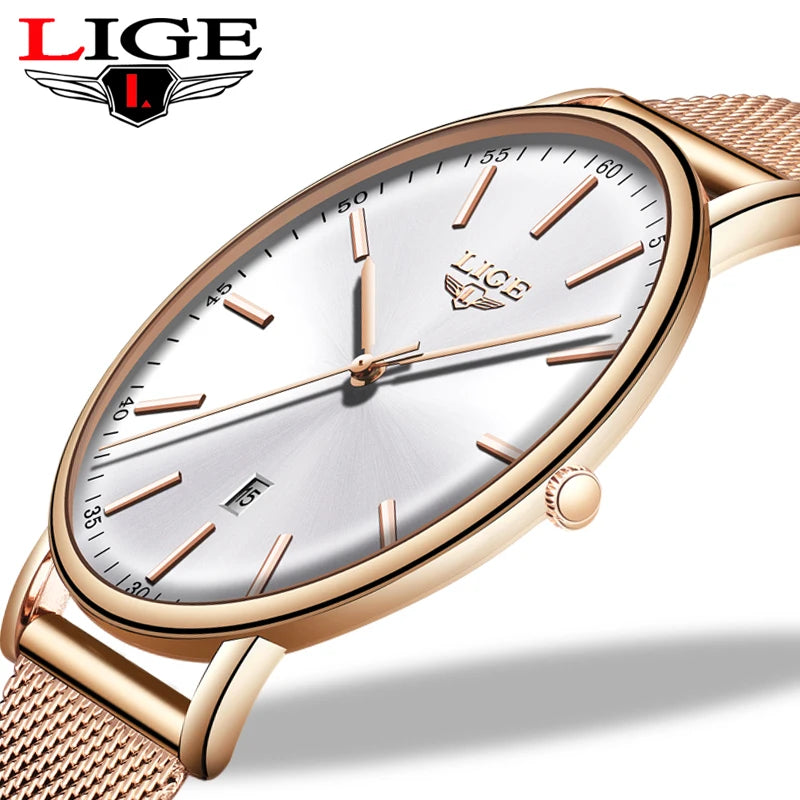 LIGE 6000K Stainless Steel Ultra-Thin Women's Watch